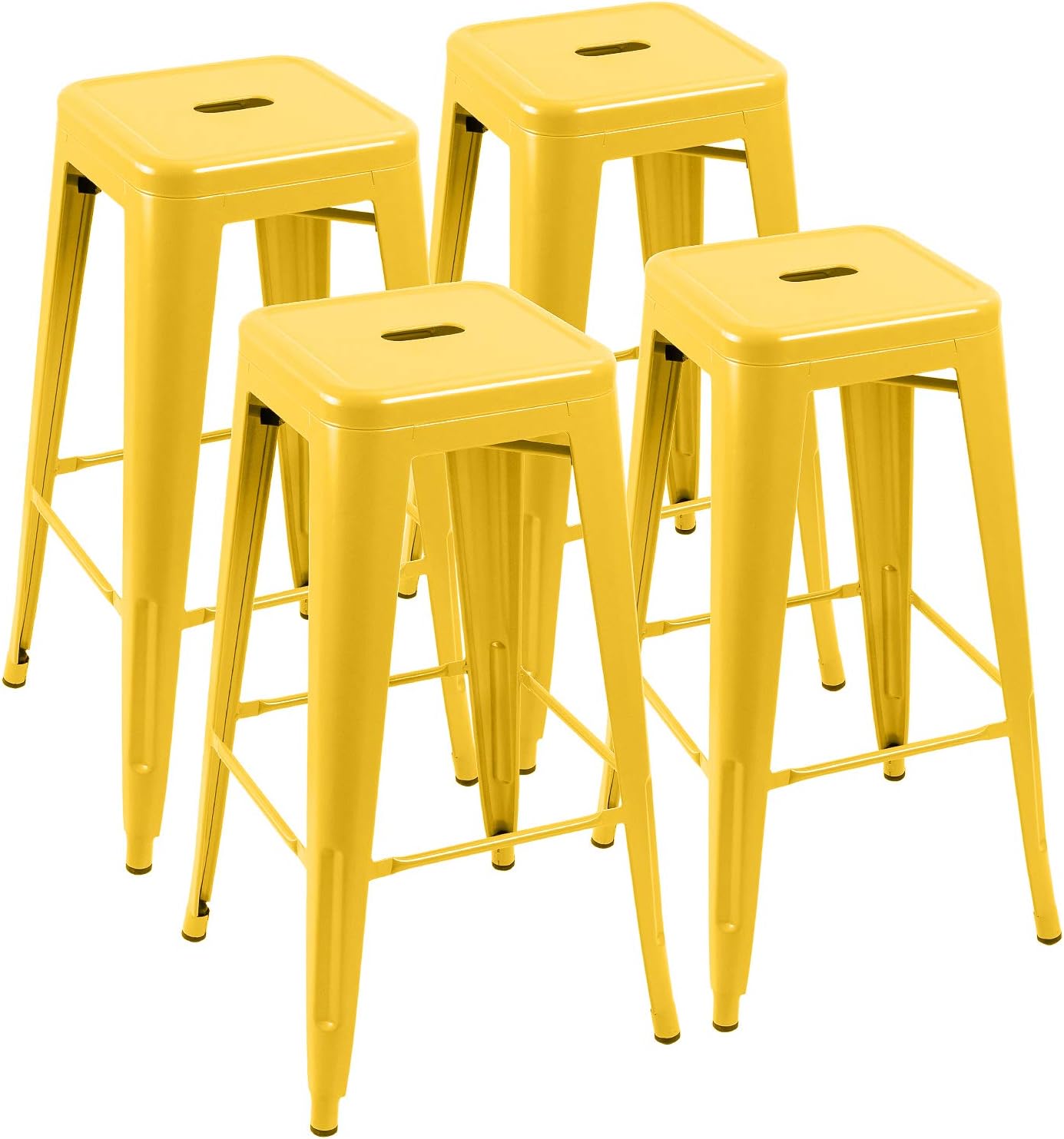 Furniwell 30 Inches Metal Bar Stools High Backless Tolix Indoor-Outdoor Stackable Barstool with Square Counter Seat Set of 4 (Blue)