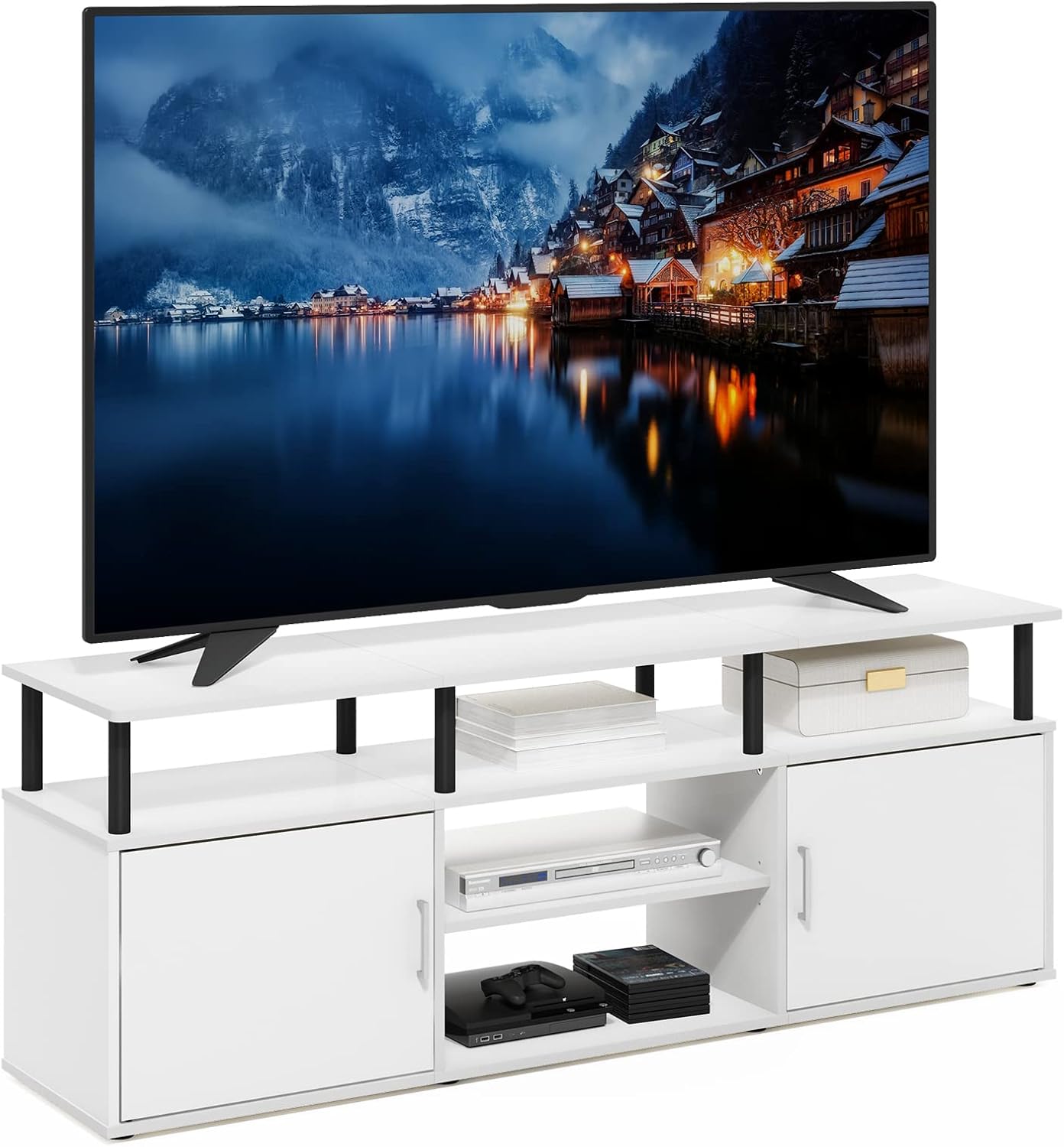Furinno JAYA Large Entertainment Stand for TV Up to 55 Inch, French Oak Grey/Black