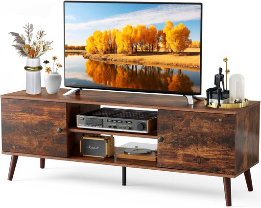 DUMOS TV Stand for 55 60 inch TV, Entertainment Center with Storage Cabinet, Mid Century Vintage Media Console Table, Adjustable Hinge, Wooden Television Furniture for Living Room, Office