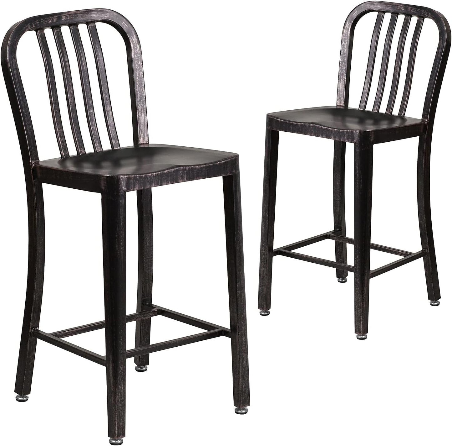 Flash Furniture 24" Commercial Grade Metal Counter Height Stool with Footrest, Modern Vertical Slat Back Stool for Restaurants and Kitchens, Silver