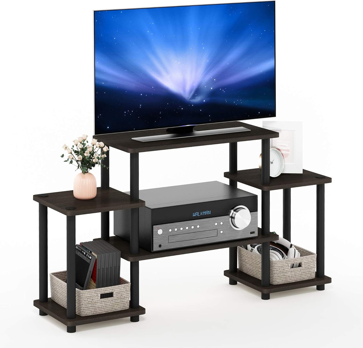 Furinno JAYA Simple Design Corner TV Stand, French Oak Grey/Black, 42.04 x 22.75 x 15.55 Inches