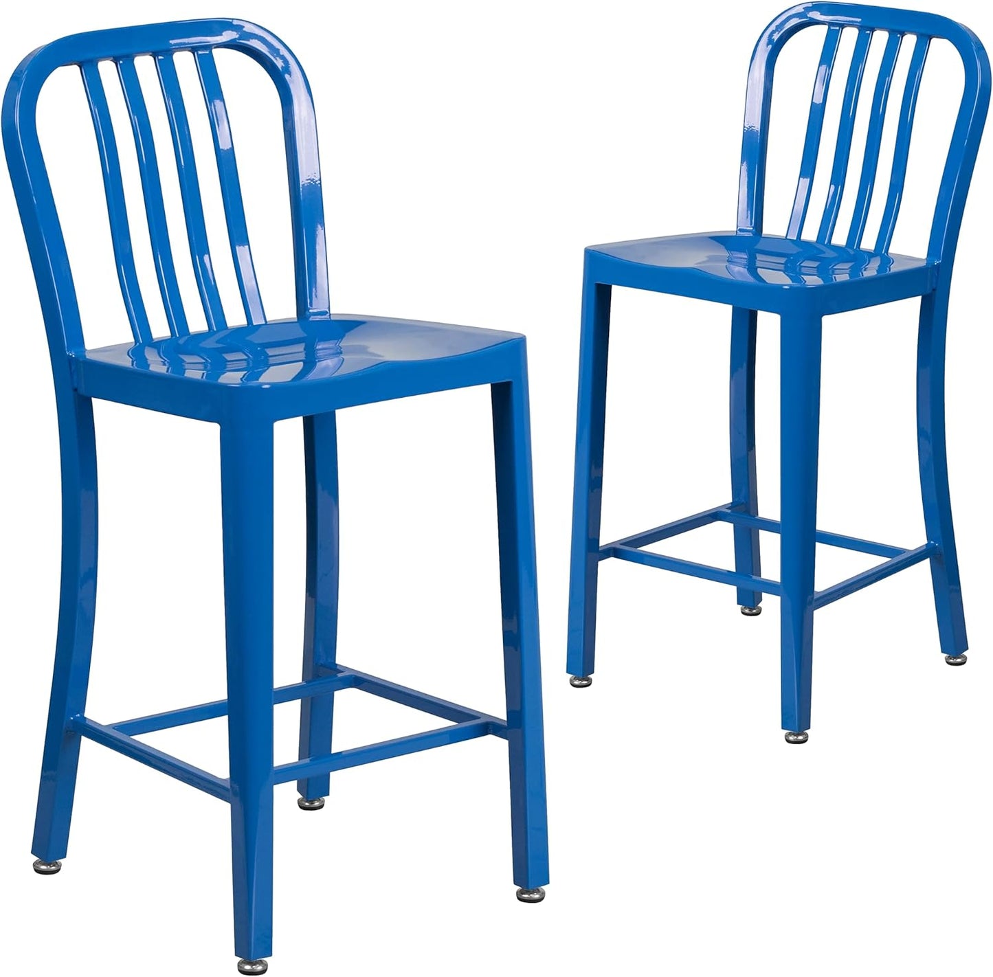 Flash Furniture 24" Commercial Grade Metal Counter Height Stool with Footrest, Modern Vertical Slat Back Stool for Restaurants and Kitchens, Silver