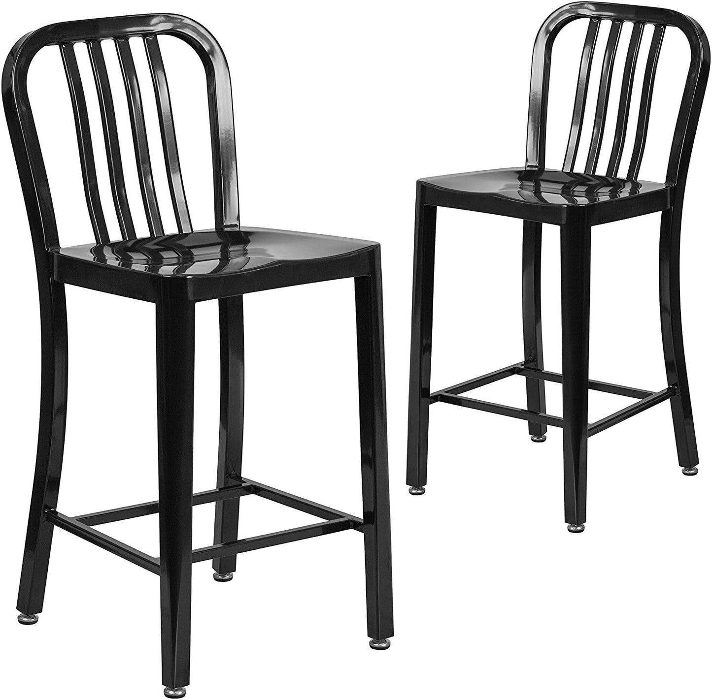 Flash Furniture 24" Commercial Grade Metal Counter Height Stool with Footrest, Modern Vertical Slat Back Stool for Restaurants and Kitchens, Silver