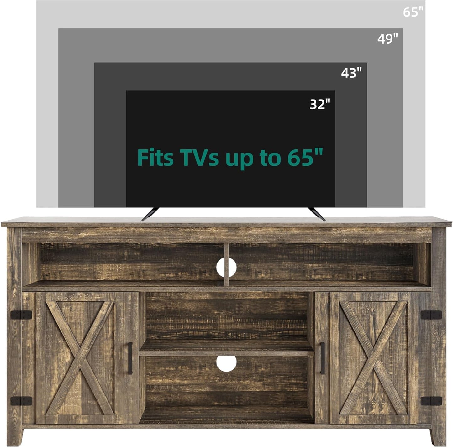 DWVO TV Stands for Living Room, Farmhouse Entertainment Center for 65 Inch TV, Rustic TV Console with Storage and Barn Door, Console Table Media Television Stands, 59 Inches, Light Rustic Oak