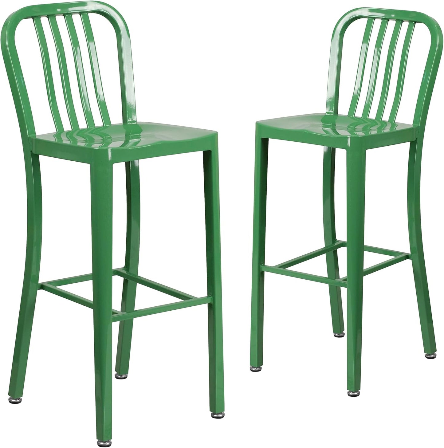 Flash Furniture Gael 30" Commercial Metal Barstools with Footrest, Vertical Slat Back Bar Height Stools for Restaurants and Kitchens, Set of 2, Silver