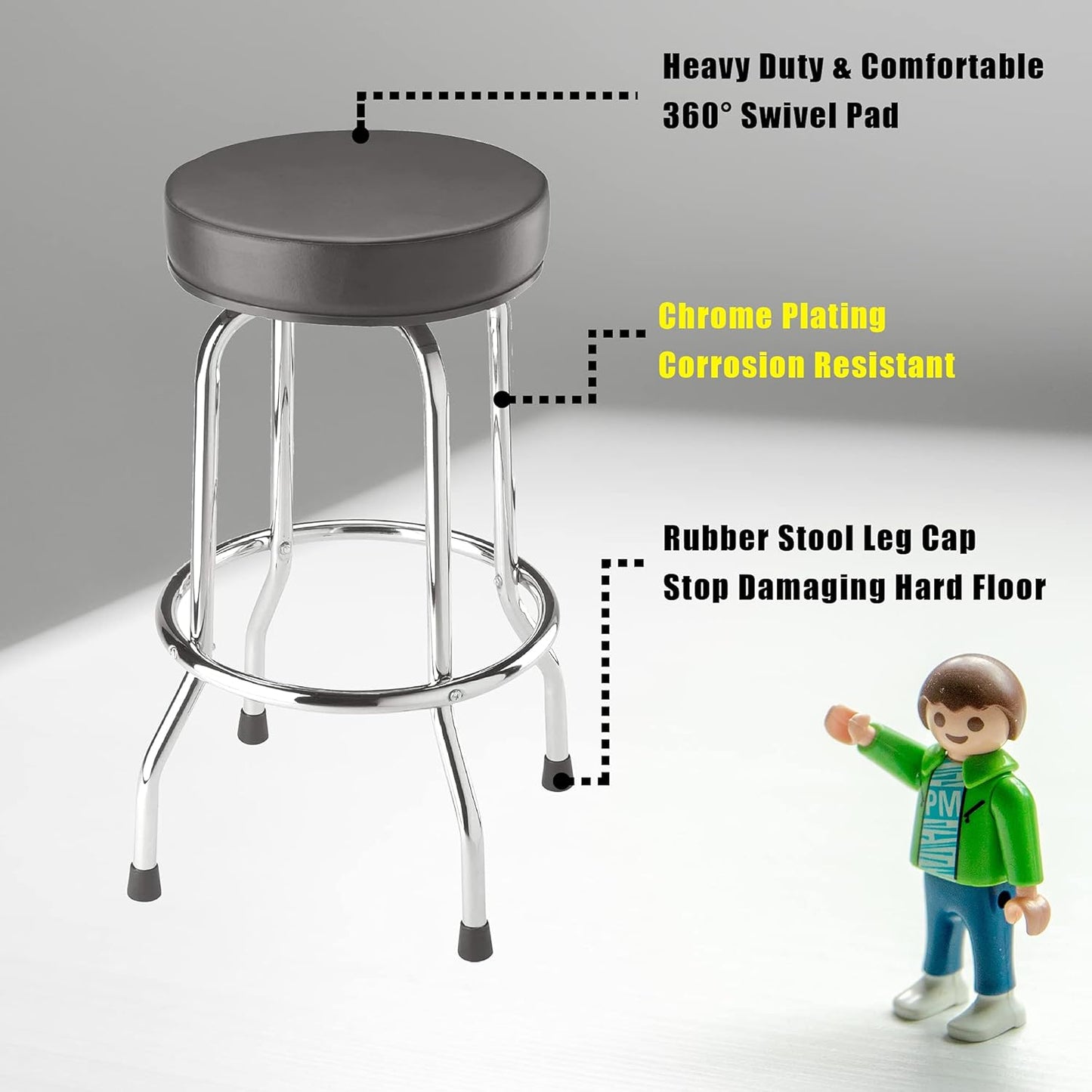 BIG RED Torin Swivel Bar Stool: Padded Garage/Shop Seat with Chrome Plated Legs, Black, 28.74" Tall, 18.5" Diameter