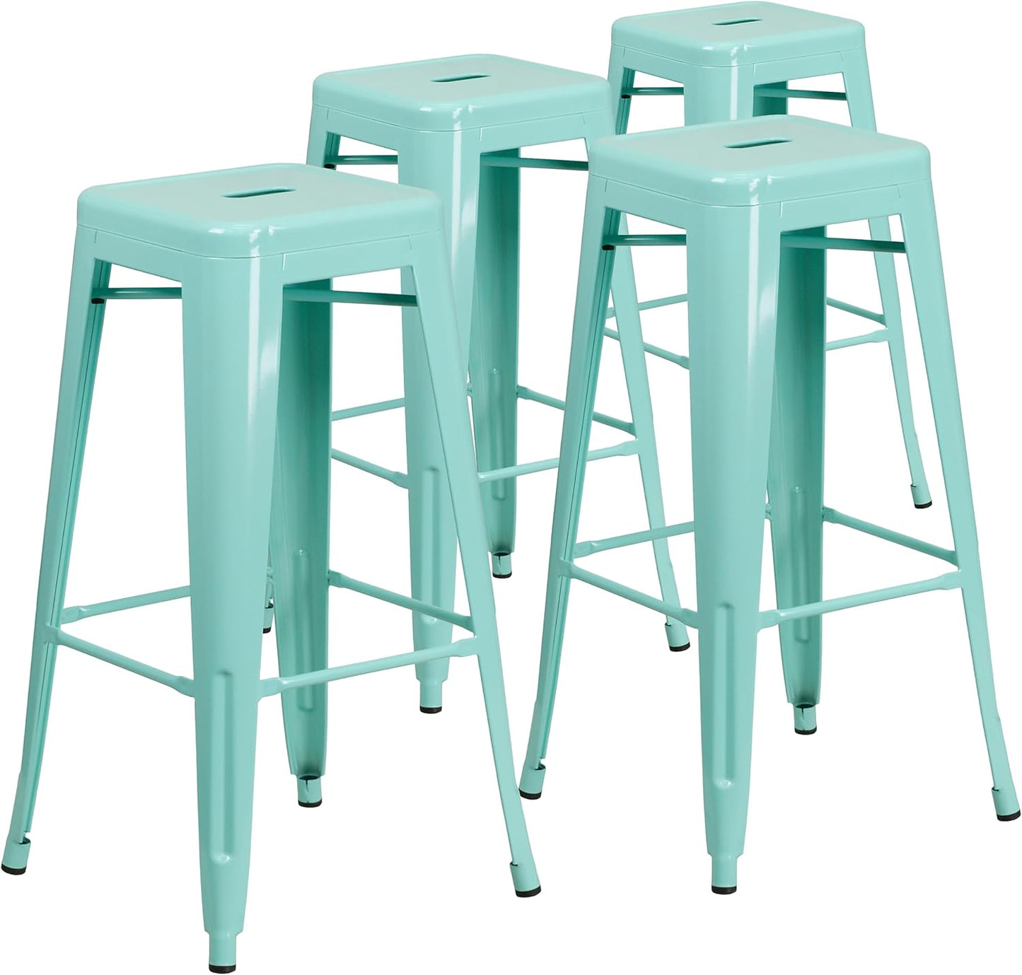 Flash Furniture 30"H Commercial Modern Metal Backless Barstool, Indoor/Outdoor Industrial Square Stacking Bar Stool for Patio Bars/Restaurants, Black