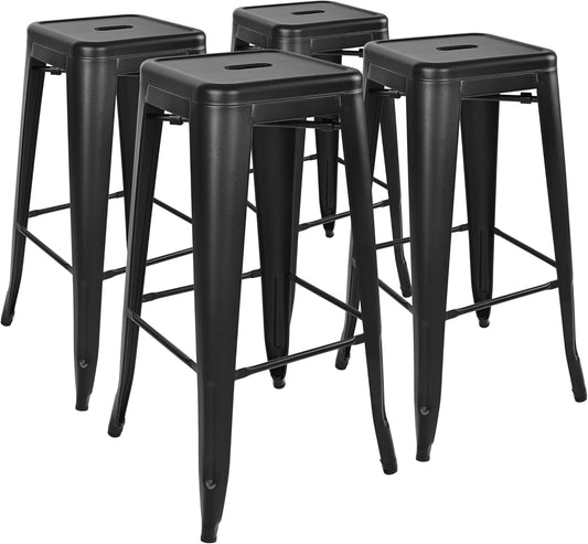 30 Inches Metal Bar Stools, High Backless Stools, Indoor Outdoor Stackable Kitchen Stools, Set of 4, Graphite
