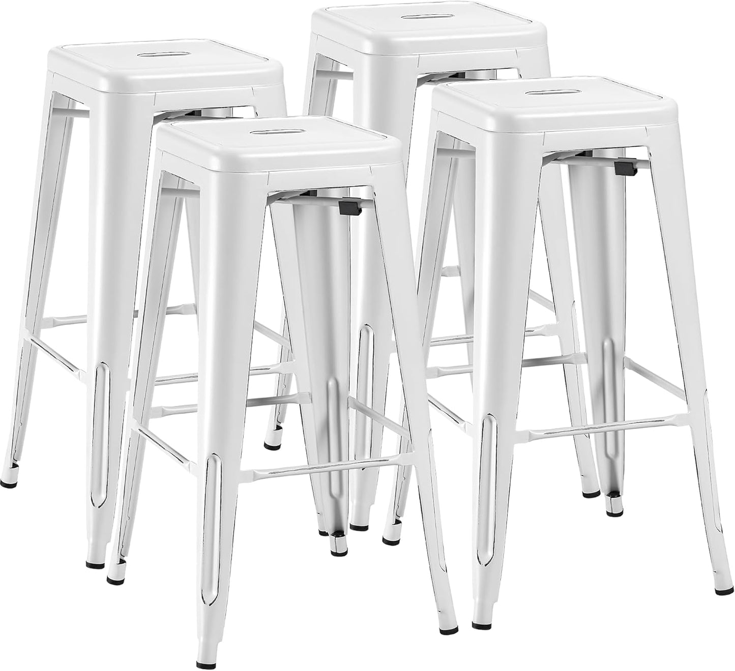 Furmax 30 Inches Metal Bar Stools Bar Height High Backless Stools Indoor Outdoor Stackable Kitchen Stools Set of 4 (Dark Black)