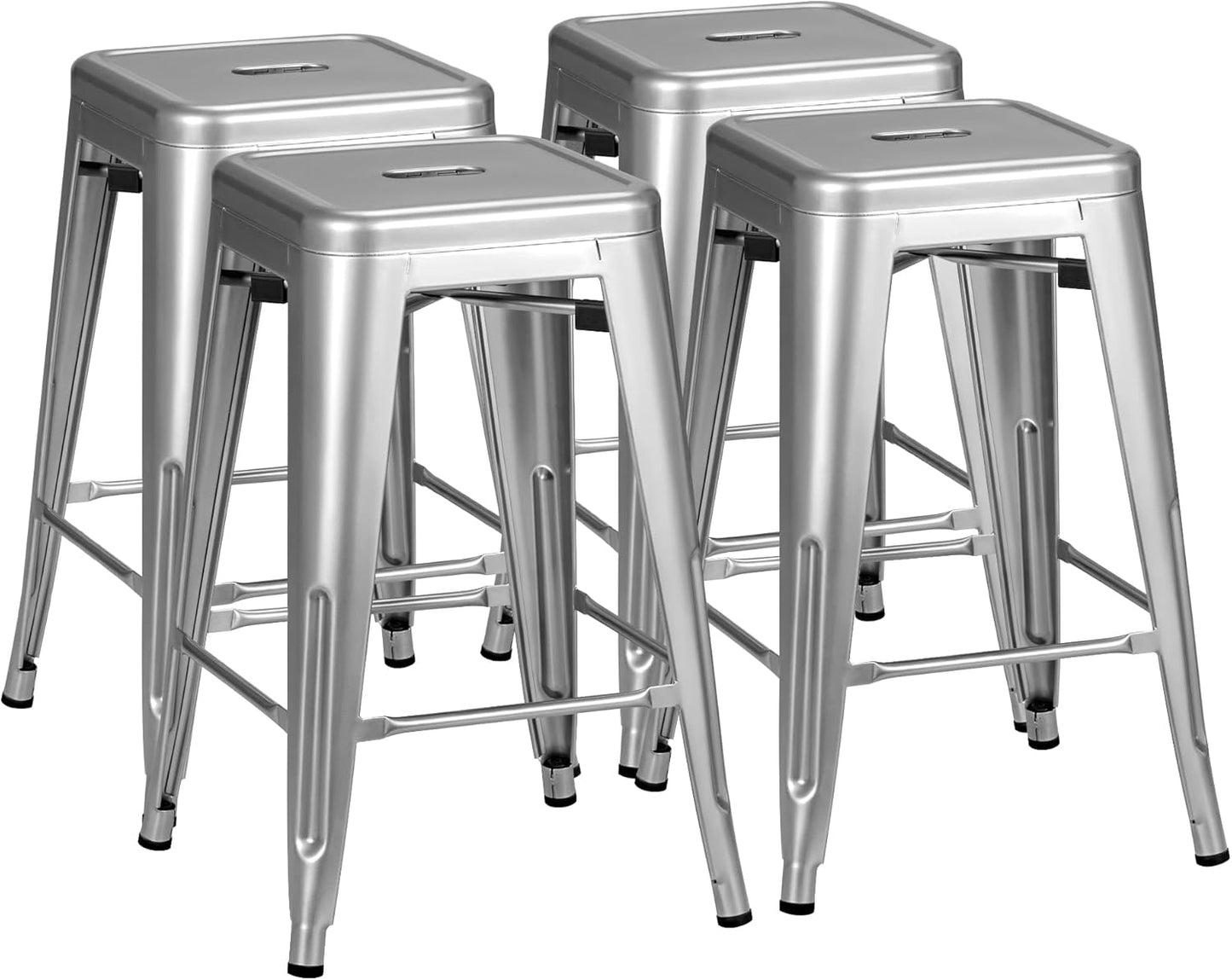 Furmax High Backless Silver Indoor-Outdoor Counter Height Stackable Bar Stools, Set of 4, Gun Metal