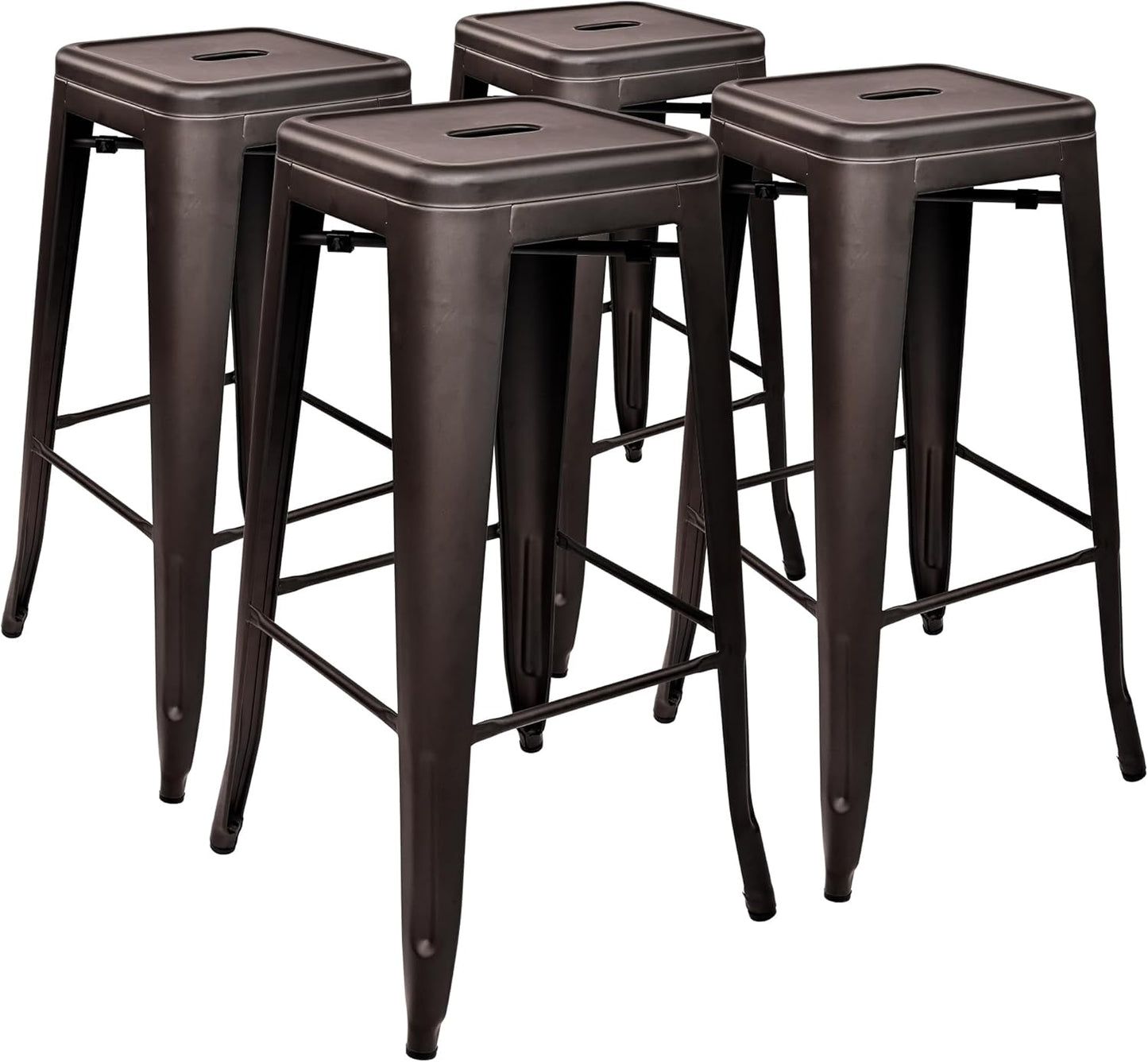 30 Inches Metal Bar Stools, High Backless Stools, Indoor Outdoor Stackable Kitchen Stools, Set of 4, Graphite
