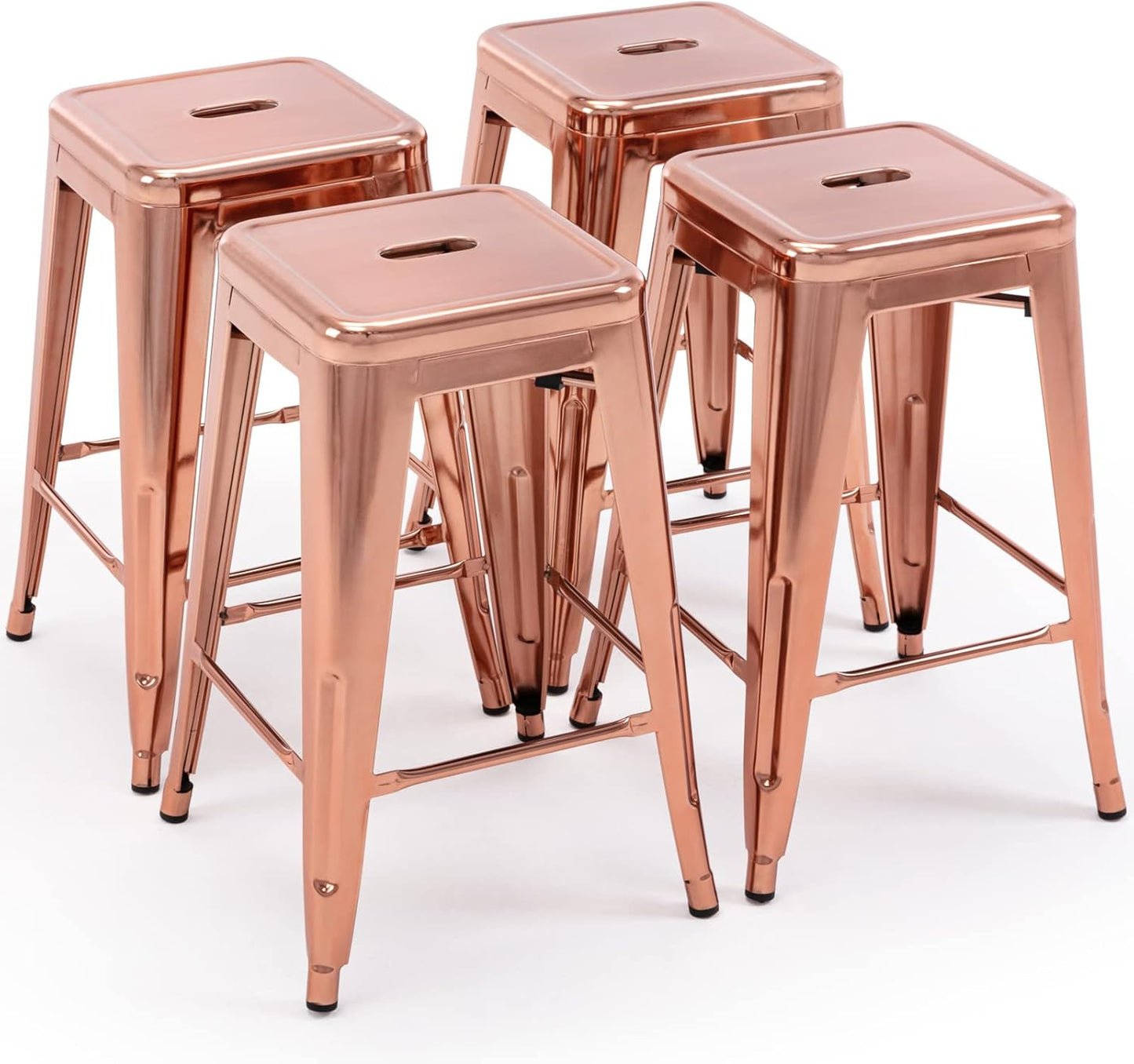 Vogue Furniture Direct 24" Bar Stools Black Backless Metal Barstools Indoor-Outdoor Counter Height Stools with Square Seat, Set of 2 - VF1571001