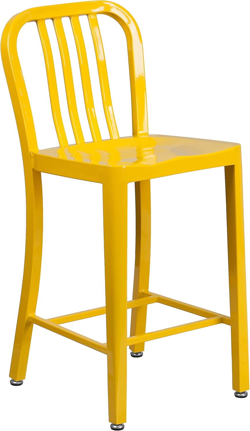 Flash Furniture 24" Commercial Grade Metal Counter Height Stool with Footrest, Modern Vertical Slat Back Stool for Restaurants and Kitchens, Silver