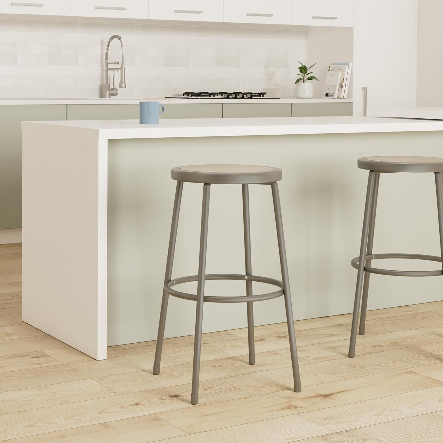Alera Industrial Metal Shop Stool, Backless, Supports Up to 300 Lb, 30" Seat Height, Brown Seat, Gray Base