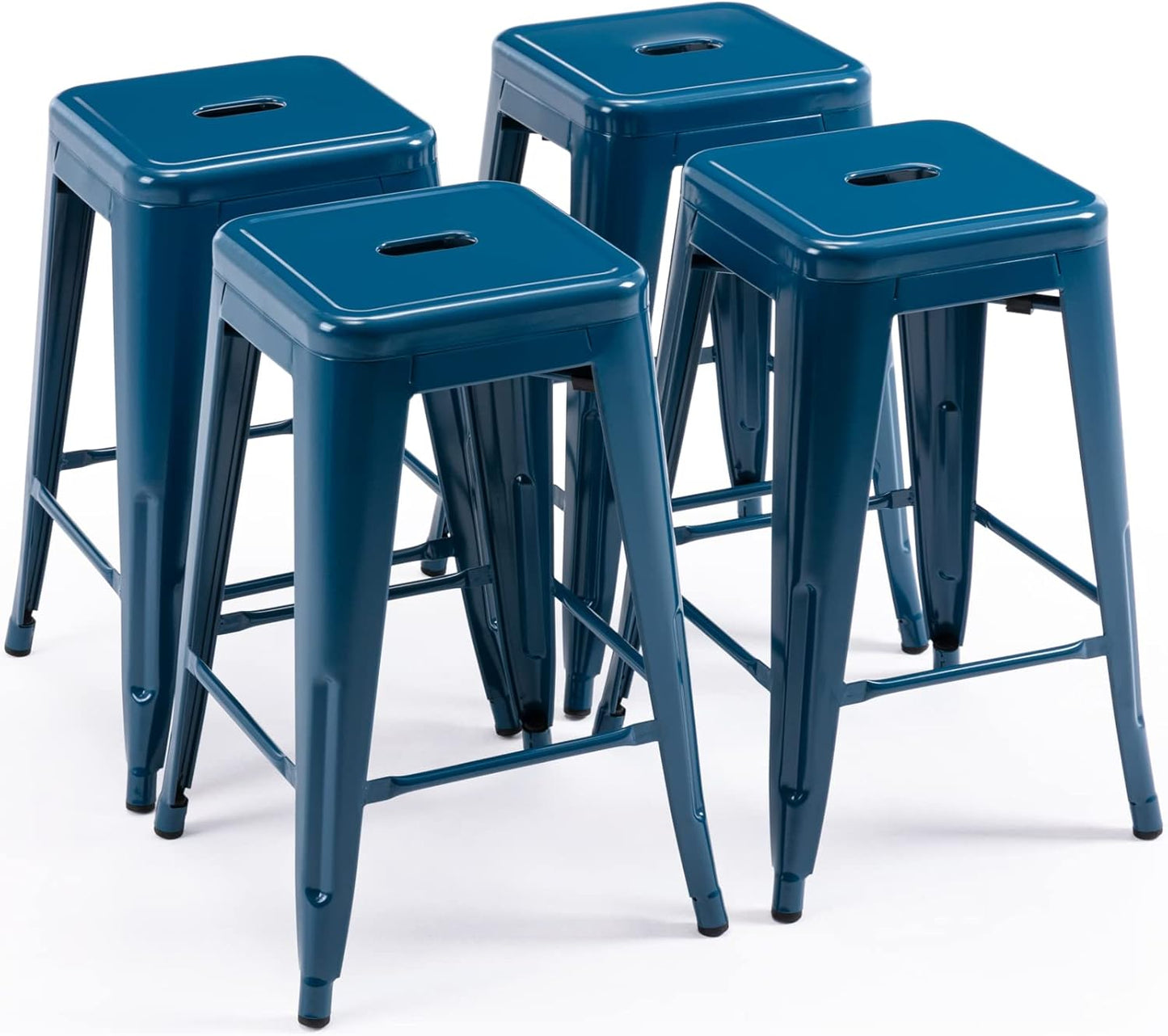 Vogue Furniture Direct 24" Bar Stools Black Backless Metal Barstools Indoor-Outdoor Counter Height Stools with Square Seat, Set of 2 - VF1571001