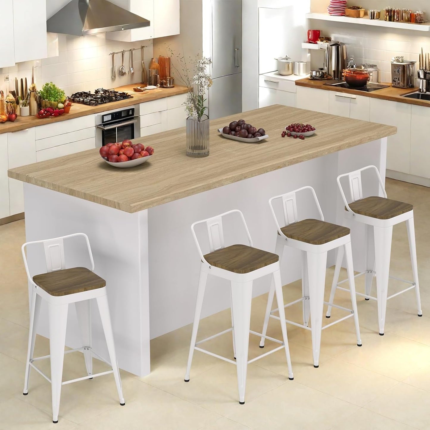 24 Inch Metal Bar Stools Set of 4, Counter Height Bar Stools with Low Back,Modern Industrial Bar Chairs for Kitchen (Matte Black)
