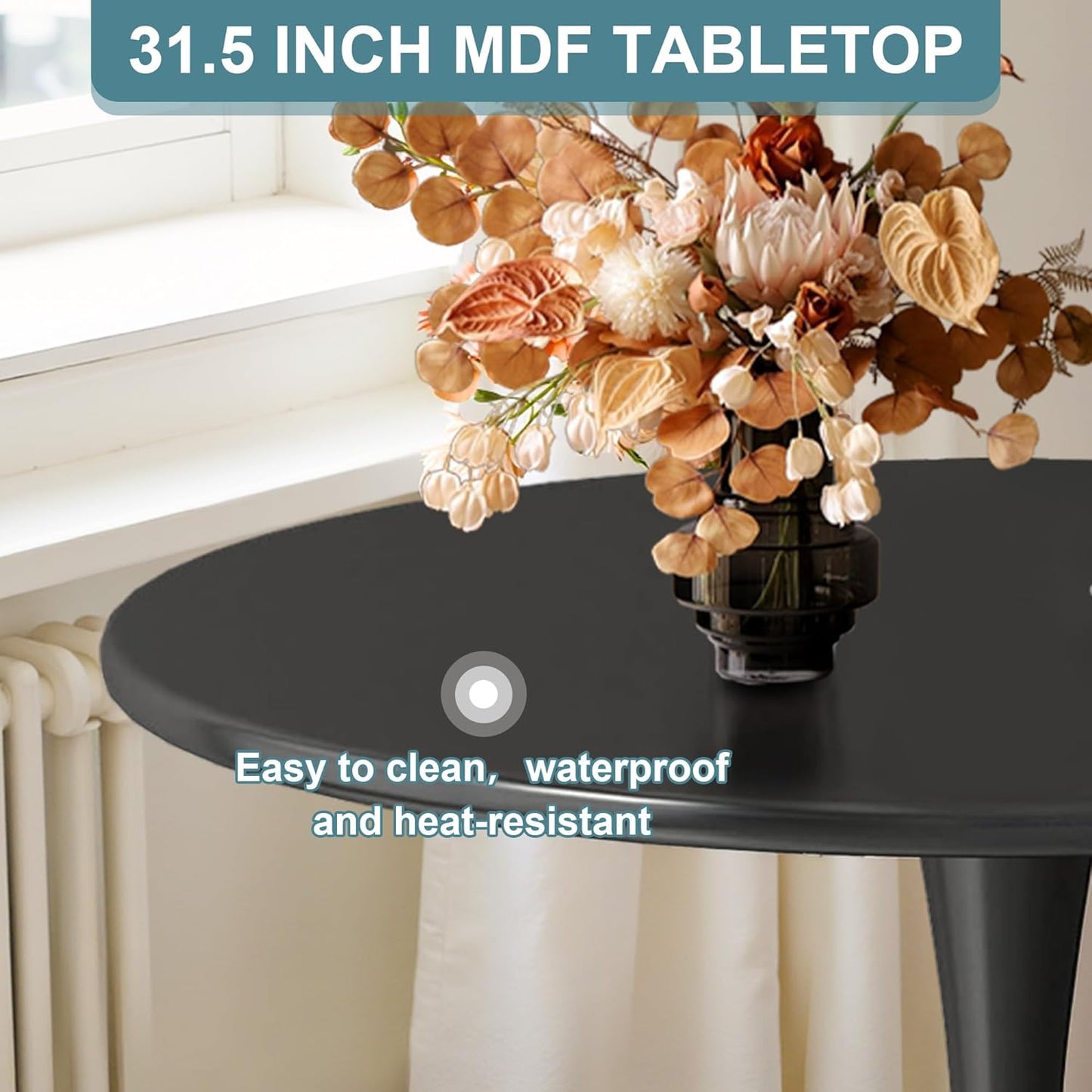 Okak 31.5 Inch Round Dining Table for 2-4, Modern Dinner Table Small Circle Dining Room Tables Farmhouse Kitchen Tables with Metal Base for Dining Room, Kitchen, Living Room, Small Space, Dark Black