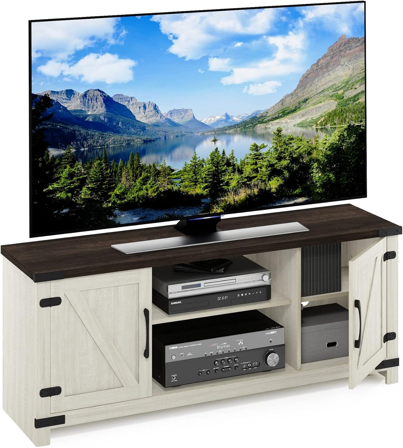 Furinno JAYA Large Entertainment Stand for TV Up to 55 Inch, French Oak Grey/Black