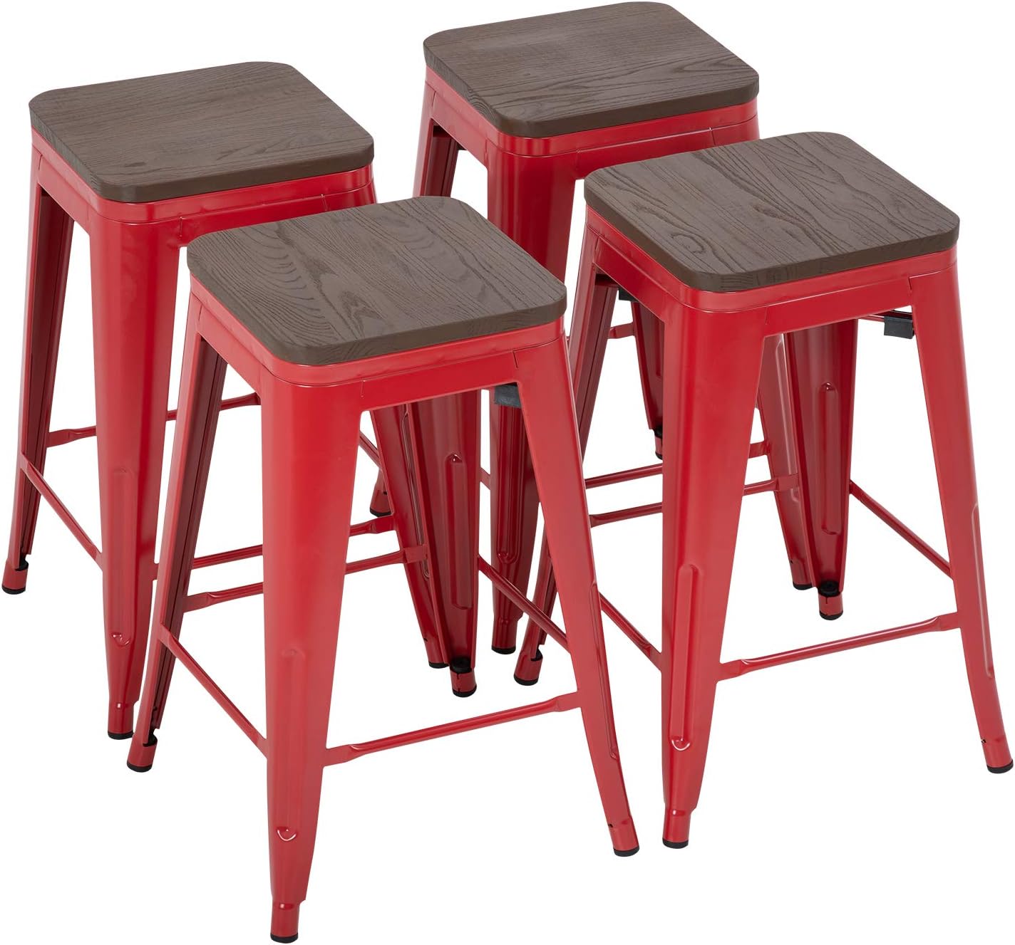 FDW Metal Bar Stools Set of 4 Counter Height Bar Stools 24 Inches Industrial Bar Chairs Patio Stool Stackable Backless Stool Indoor Outdoor Metal Kitchen Stools Bar Chairs (Black, 30")