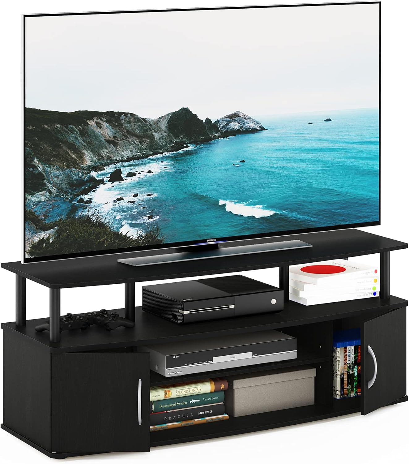 Furinno JAYA Large Entertainment Stand for TV Up to 55 Inch, French Oak Grey/Black