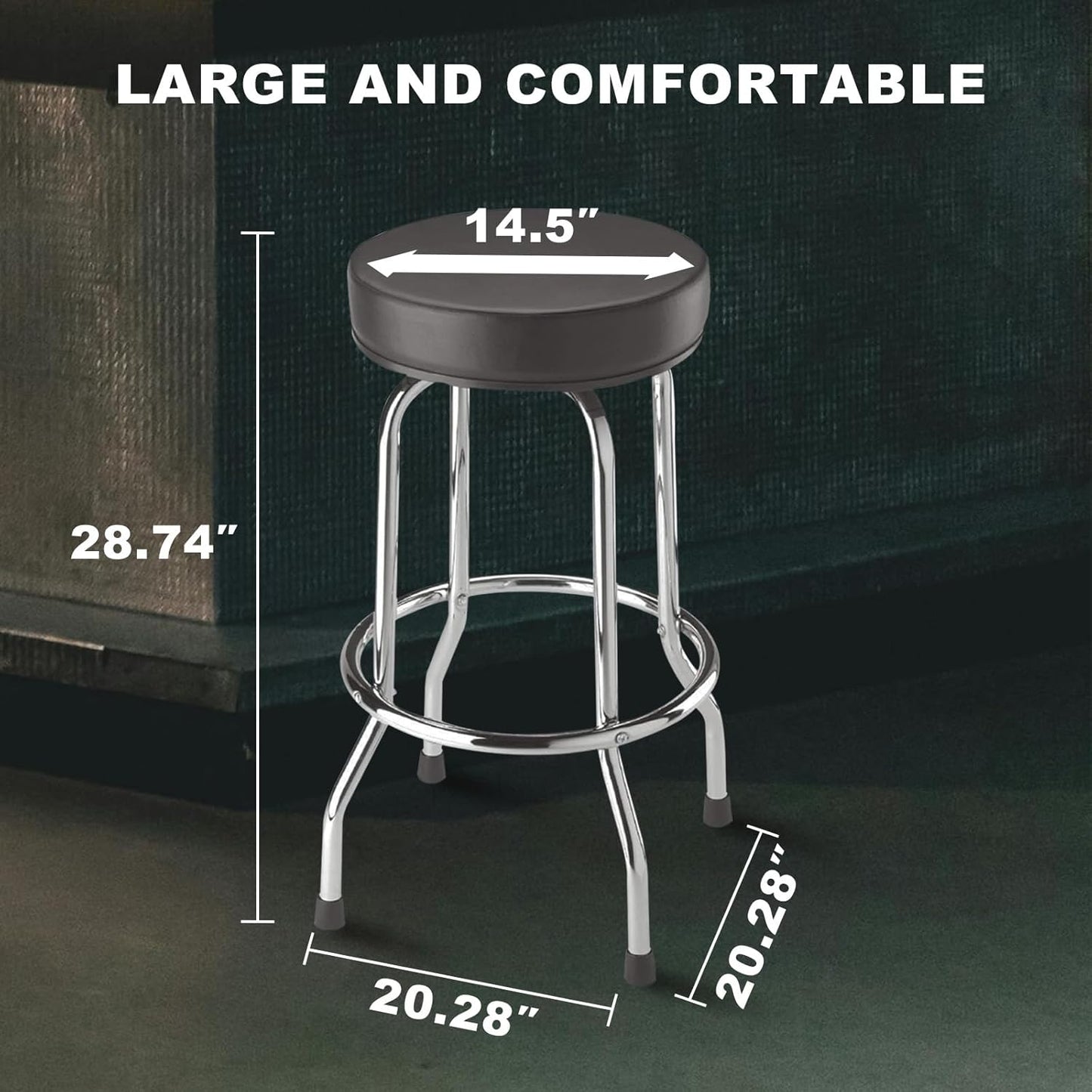 BIG RED Torin Swivel Bar Stool: Padded Garage/Shop Seat with Chrome Plated Legs, Black, 28.74" Tall, 18.5" Diameter