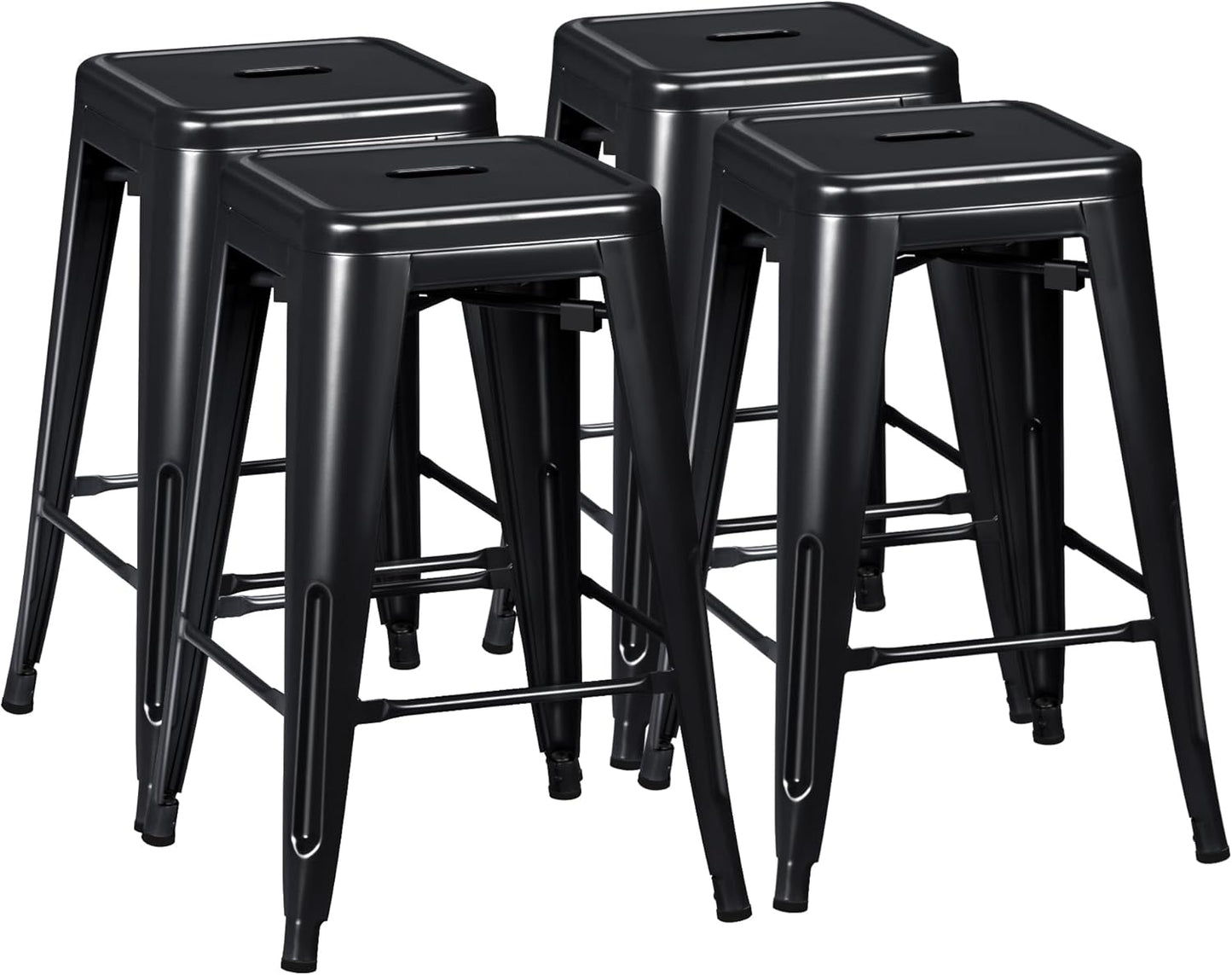 Furmax High Backless Silver Indoor-Outdoor Counter Height Stackable Bar Stools, Set of 4, Gun Metal