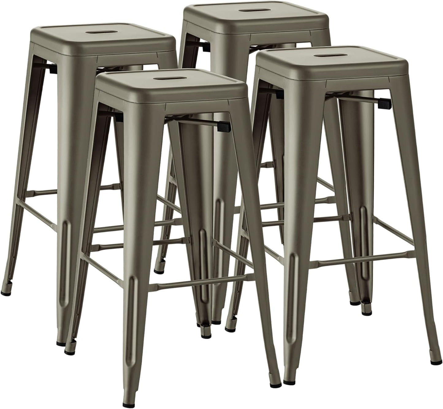 Furmax 30 Inches Metal Bar Stools Bar Height High Backless Stools Indoor Outdoor Stackable Kitchen Stools Set of 4 (Dark Black)