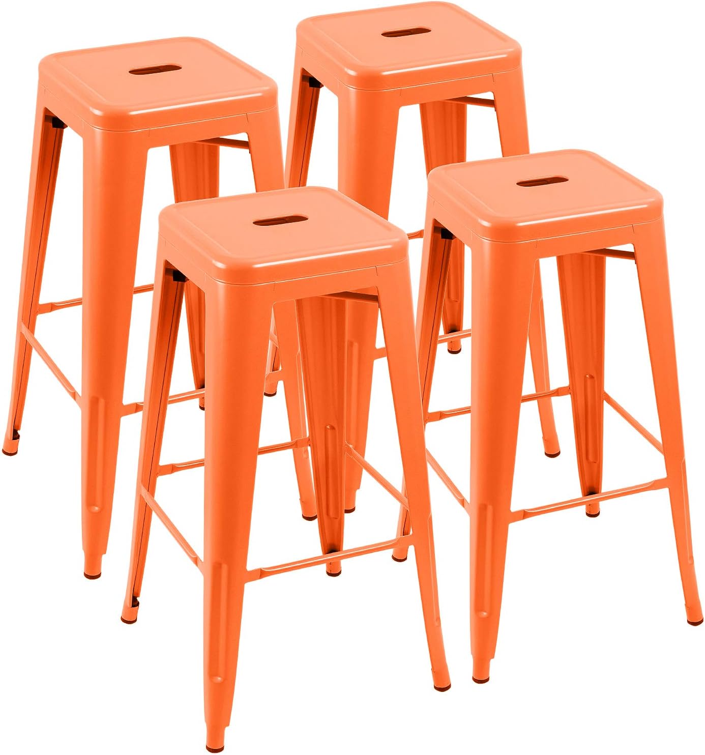 Furniwell 30 Inches Metal Bar Stools High Backless Tolix Indoor-Outdoor Stackable Barstool with Square Counter Seat Set of 4 (Blue)