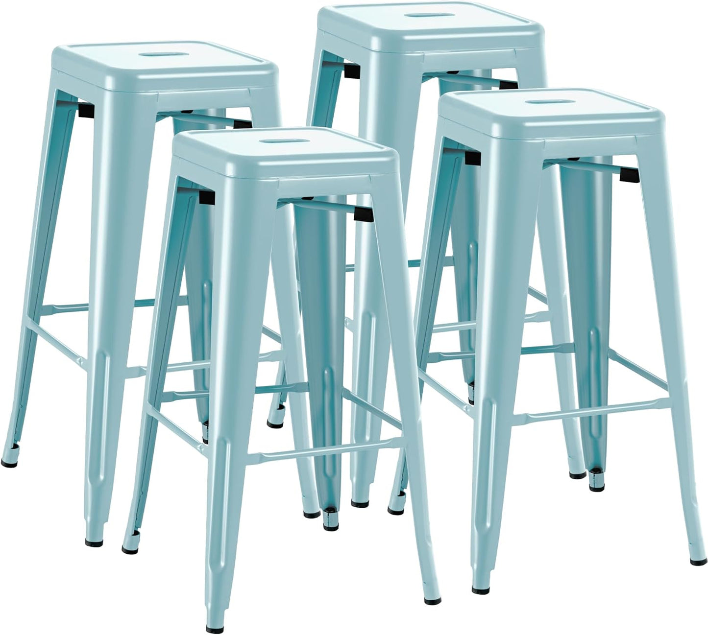 Furmax 30 Inches Metal Bar Stools Bar Height High Backless Stools Indoor Outdoor Stackable Kitchen Stools Set of 4 (Dark Black)