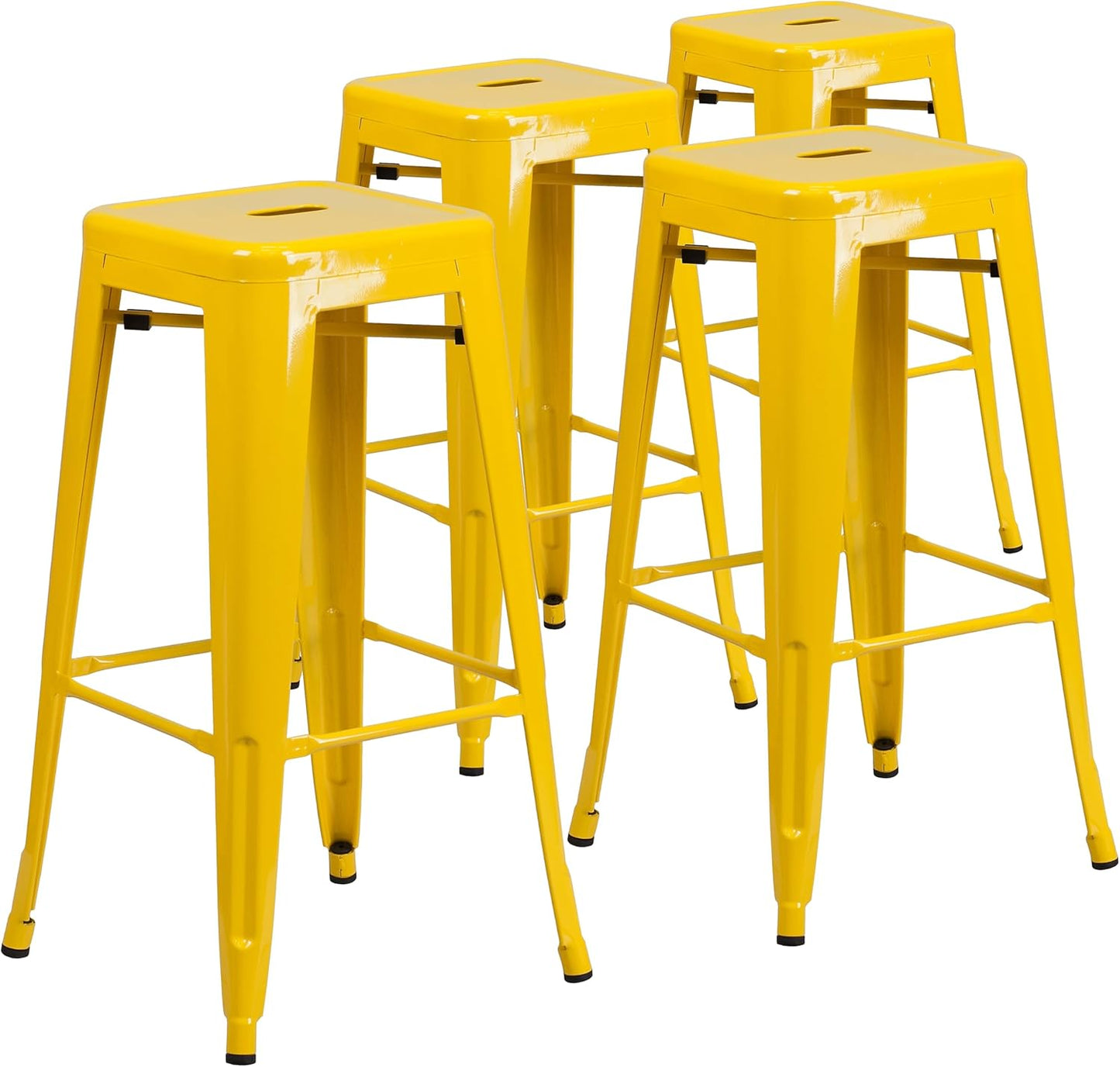 Flash Furniture 30"H Commercial Modern Metal Backless Barstool, Indoor/Outdoor Industrial Square Stacking Bar Stool for Patio Bars/Restaurants, Black