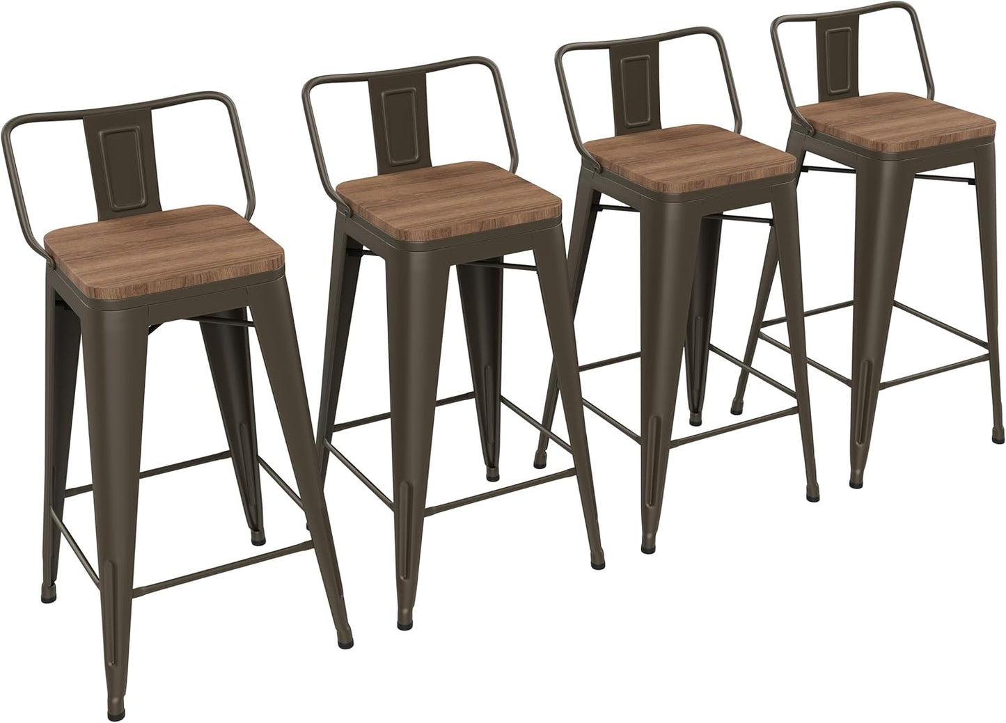 Yongchuang 24" Metal Barstools Set of 4 Counter Bar Stools with Wood Top Low Back Matte Black