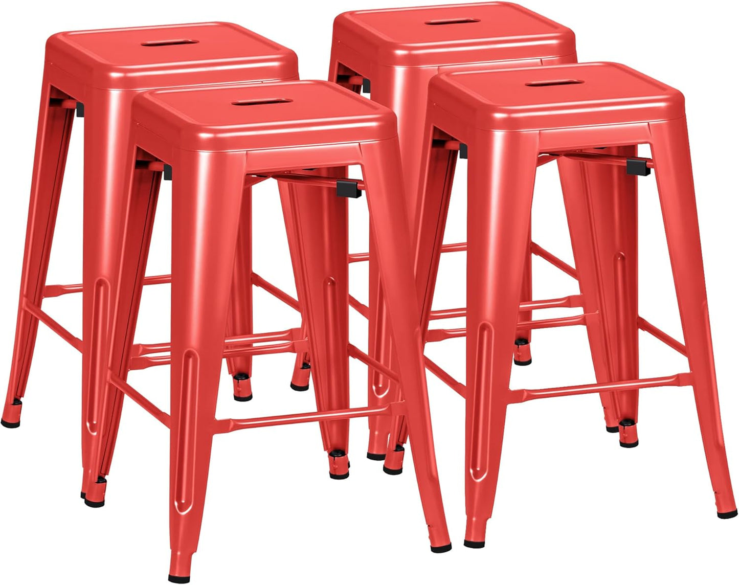 Furmax High Backless Silver Indoor-Outdoor Counter Height Stackable Bar Stools, Set of 4, Gun Metal