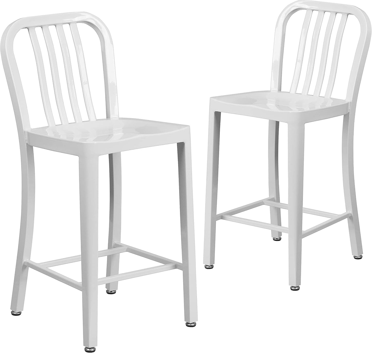 Flash Furniture 24" Commercial Grade Metal Counter Height Stool with Footrest, Modern Vertical Slat Back Stool for Restaurants and Kitchens, Silver