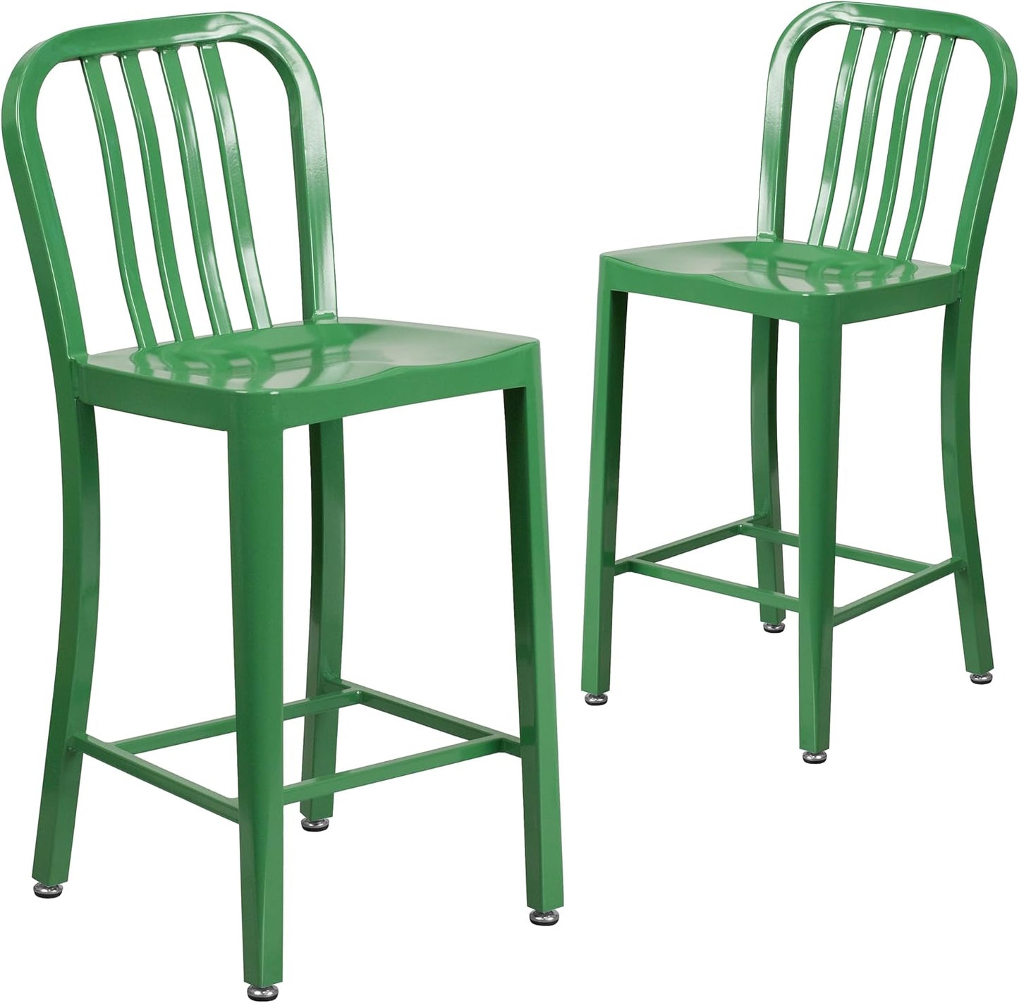 Flash Furniture 24" Commercial Grade Metal Counter Height Stool with Footrest, Modern Vertical Slat Back Stool for Restaurants and Kitchens, Silver