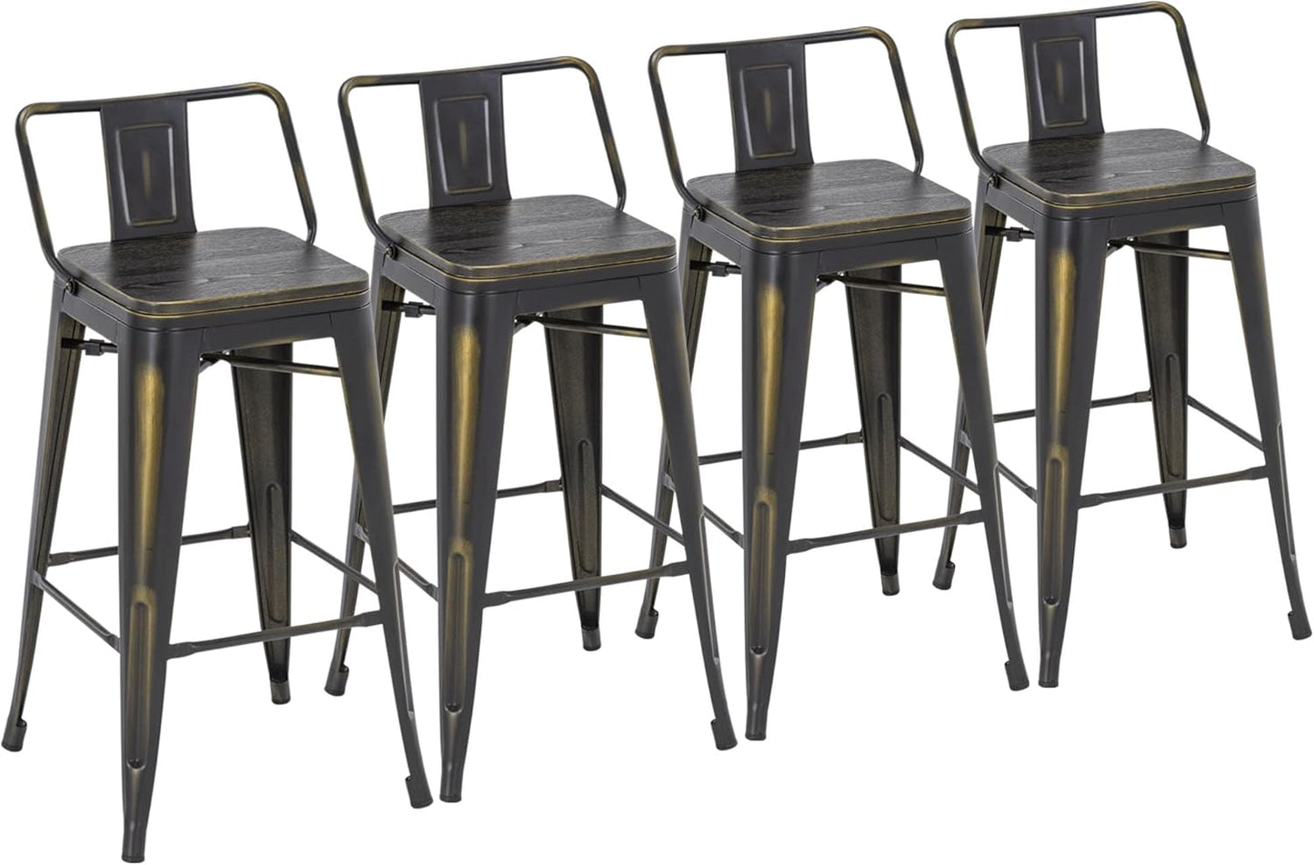 Yongchuang 24" Metal Barstools Set of 4 Counter Bar Stools with Wood Top Low Back Matte Black