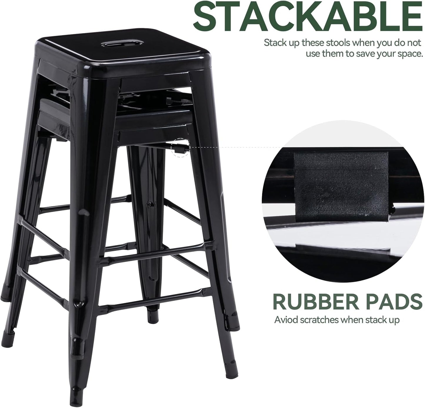 Vogue Furniture Direct 24" Bar Stools Black Backless Metal Barstools Indoor-Outdoor Counter Height Stools with Square Seat, Set of 2 - VF1571001