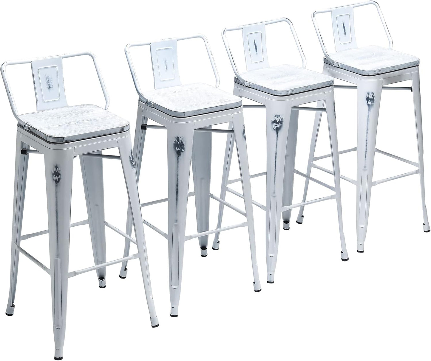 Yongchuang 24" Metal Barstools Set of 4 Counter Bar Stools with Wood Top Low Back Matte Black