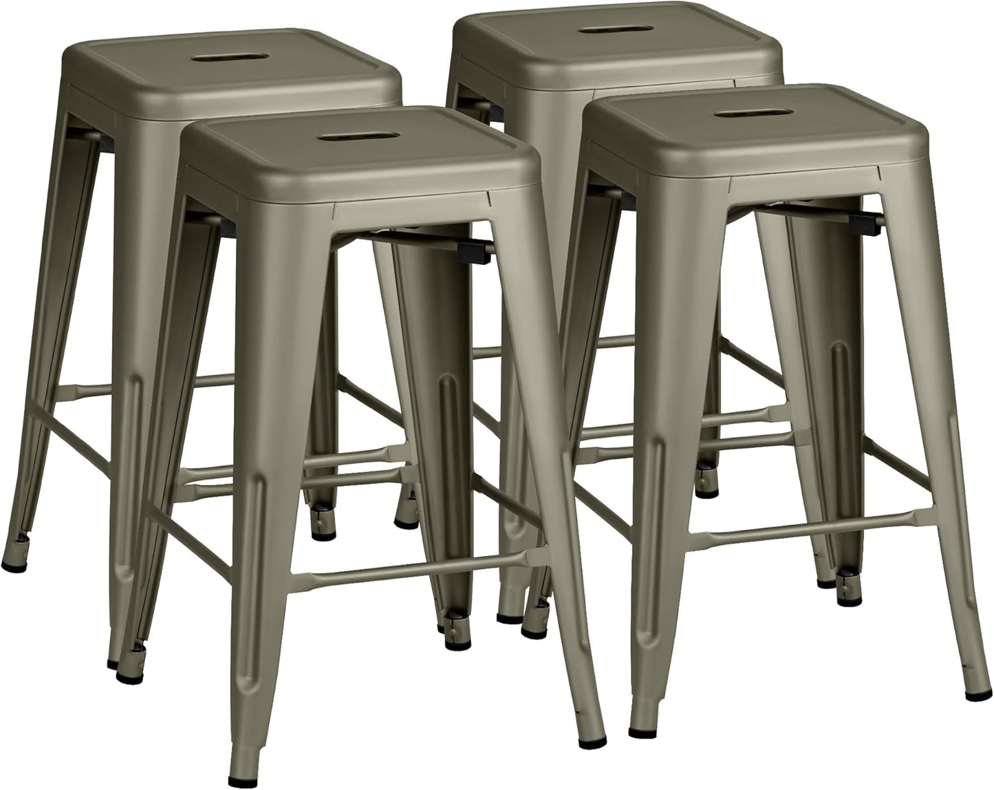 Furmax High Backless Silver Indoor-Outdoor Counter Height Stackable Bar Stools, Set of 4, Gun Metal