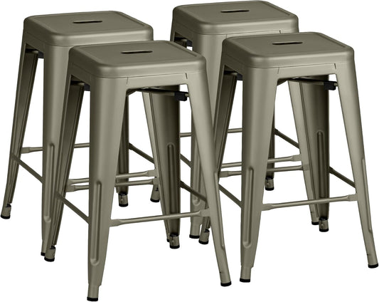 Furmax High Backless Silver Indoor-Outdoor Counter Height Stackable Bar Stools, Set of 4, Gun Metal