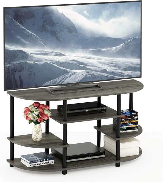 Furinno JAYA Simple Design Corner TV Stand, French Oak Grey/Black, 42.04 x 22.75 x 15.55 Inches