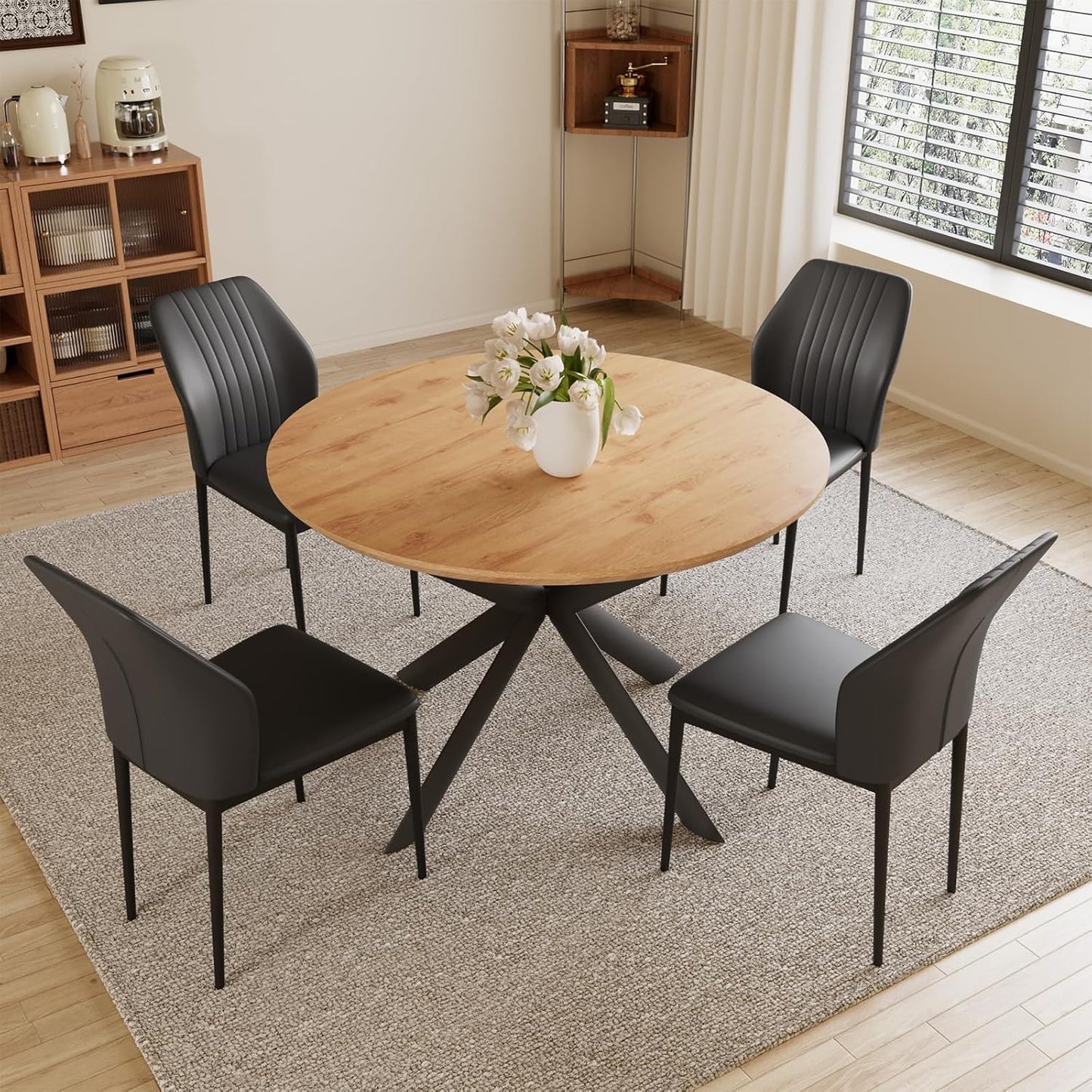 43.2"-59.1" Extendable Round Dining Table, Mid Century Modern Wooden Round Table, Leisure Oak Coffee Table,Saving Space