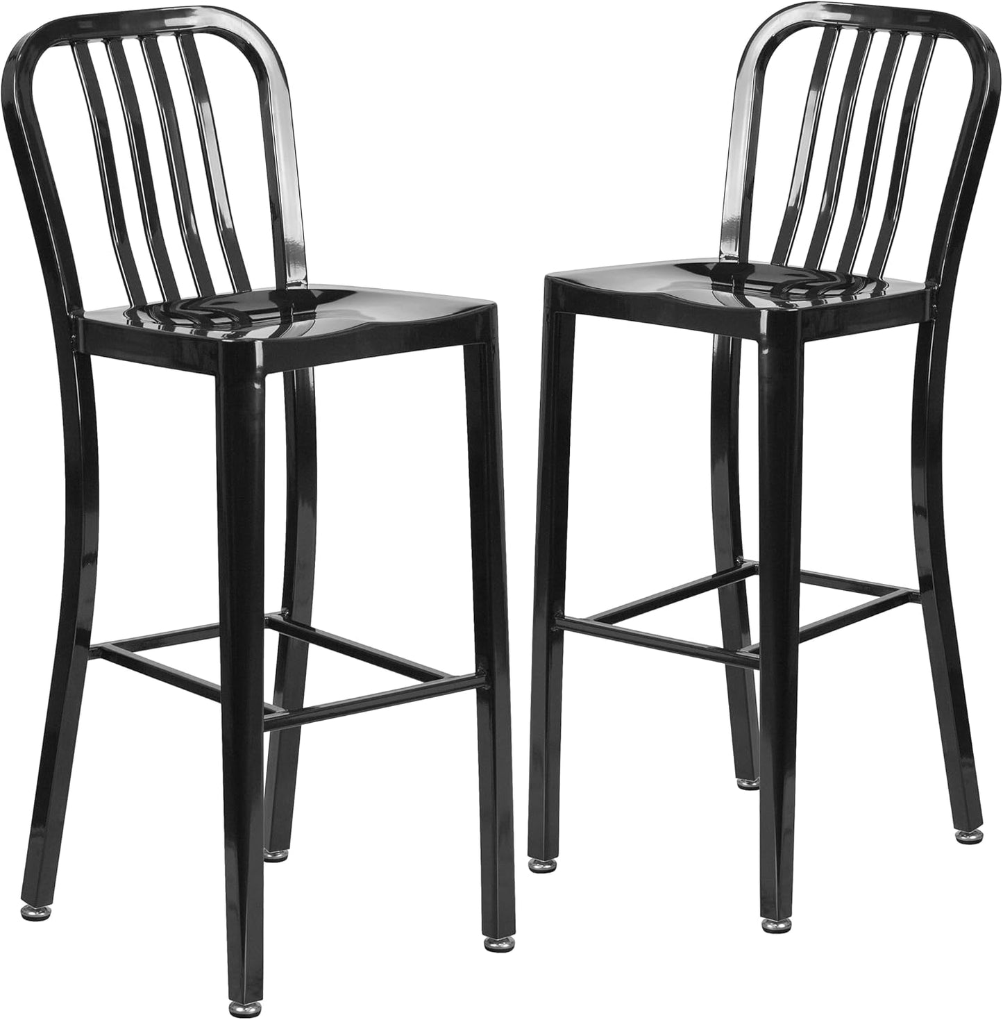 Flash Furniture Gael 30" Commercial Metal Barstools with Footrest, Vertical Slat Back Bar Height Stools for Restaurants and Kitchens, Set of 2, Silver