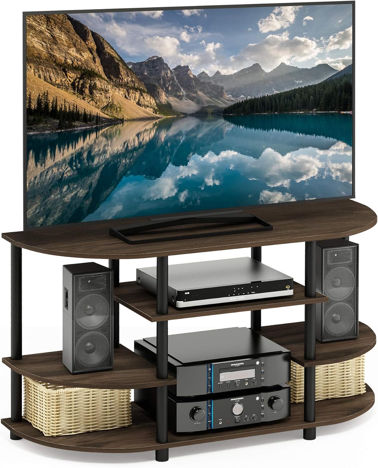 Furinno JAYA Simple Design Corner TV Stand, French Oak Grey/Black, 42.04 x 22.75 x 15.55 Inches