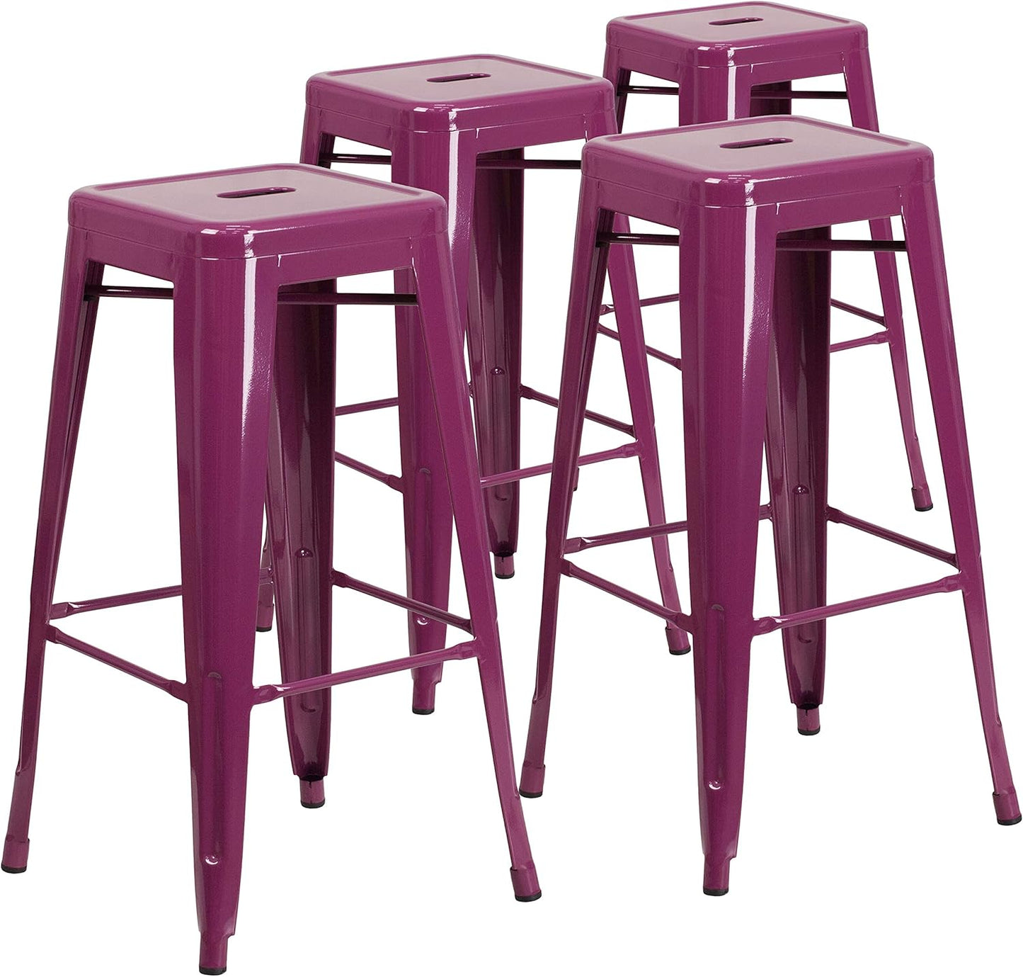 Flash Furniture 30"H Commercial Modern Metal Backless Barstool, Indoor/Outdoor Industrial Square Stacking Bar Stool for Patio Bars/Restaurants, Black