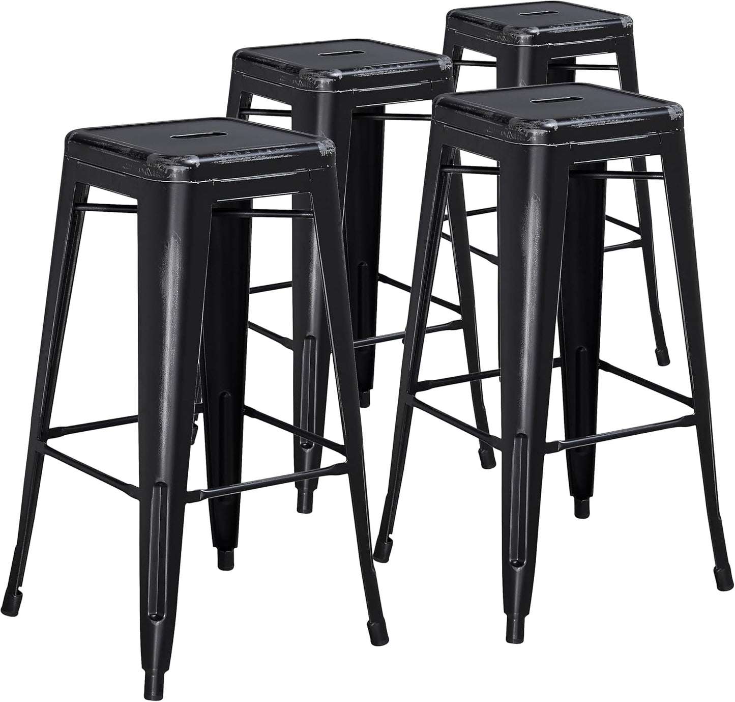 Flash Furniture 30"H Commercial Modern Metal Backless Barstool, Indoor/Outdoor Industrial Square Stacking Bar Stool for Patio Bars/Restaurants, Black