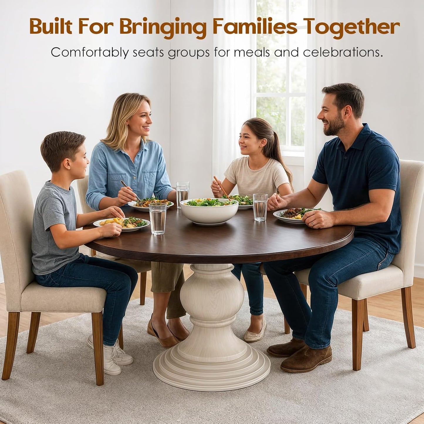 Soohow 47.2" Wood Round Dining Table, Kitchen Table for 4-6 People with Pedestal Base, Ideal for Kitchen and Dining Room