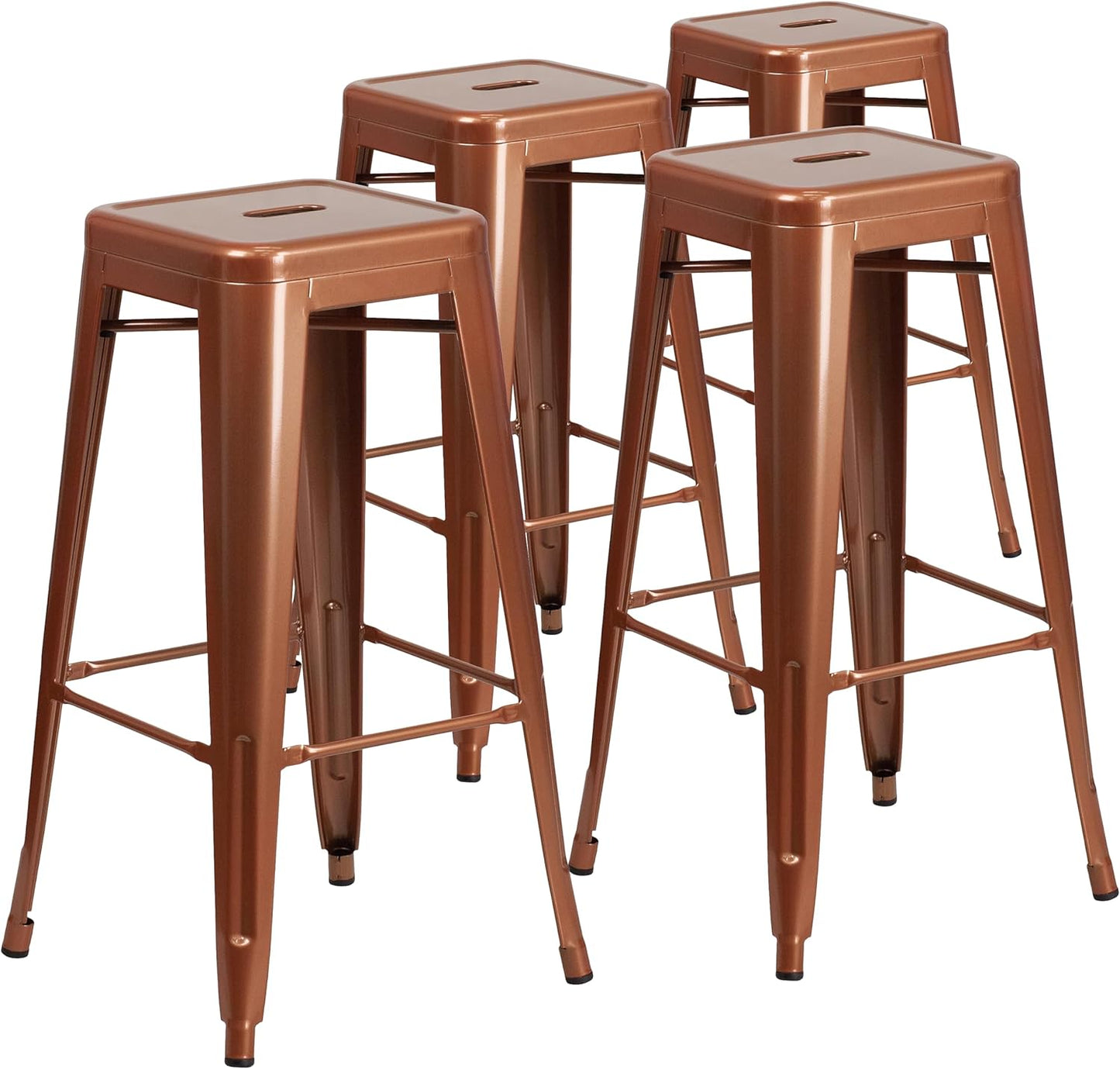 Flash Furniture 30"H Commercial Modern Metal Backless Barstool, Indoor/Outdoor Industrial Square Stacking Bar Stool for Patio Bars/Restaurants, Black
