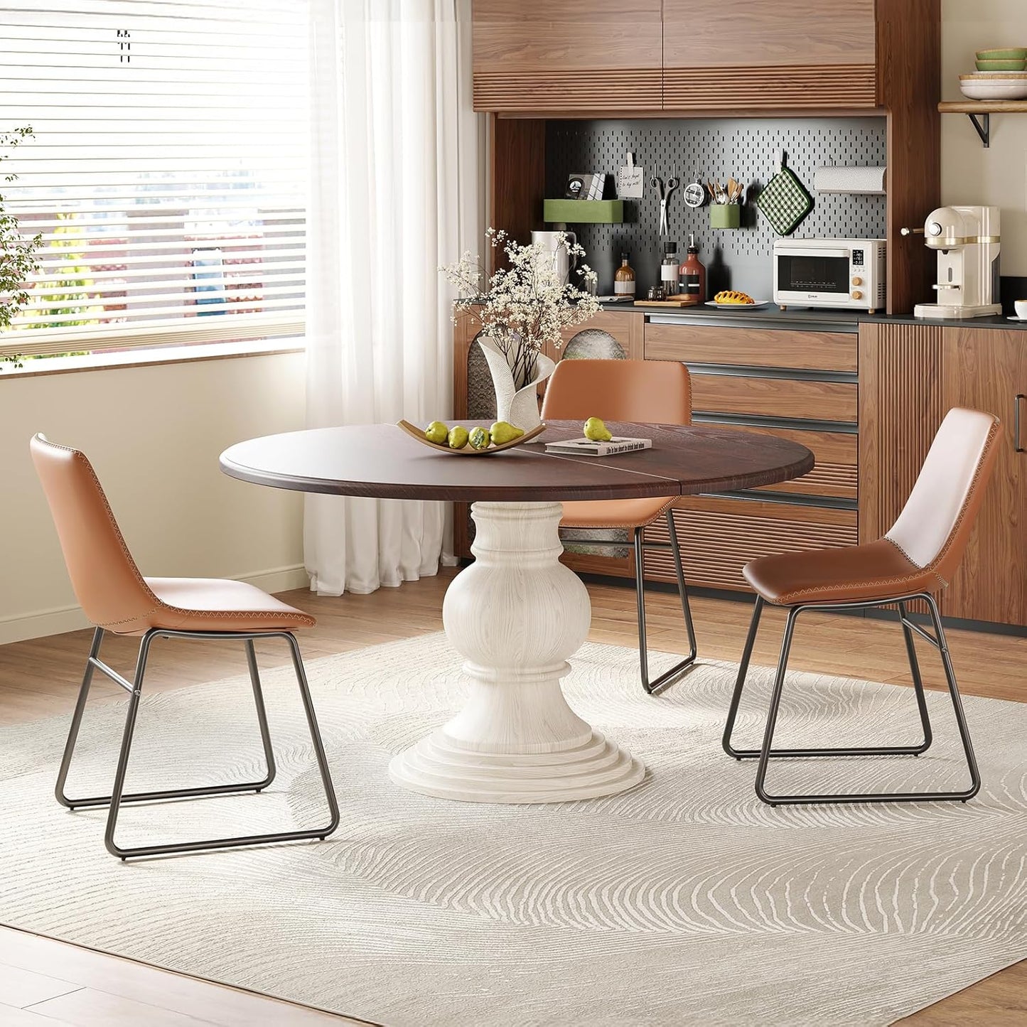 Soohow 47.2" Wood Round Dining Table, Kitchen Table for 4-6 People with Pedestal Base, Ideal for Kitchen and Dining Room