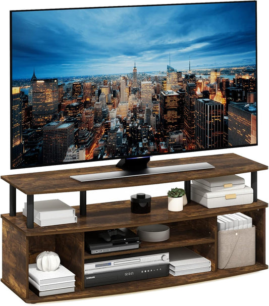 Furinno Jaya Large Entertainment Center Stand Unit/TV for up to 55 inch, Amber Pine/Black