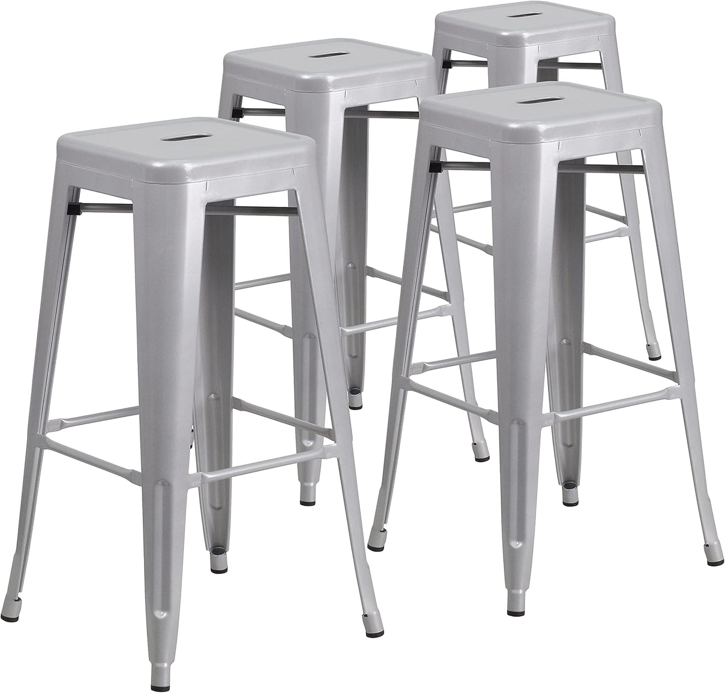 Flash Furniture 30"H Commercial Modern Metal Backless Barstool, Indoor/Outdoor Industrial Square Stacking Bar Stool for Patio Bars/Restaurants, Black